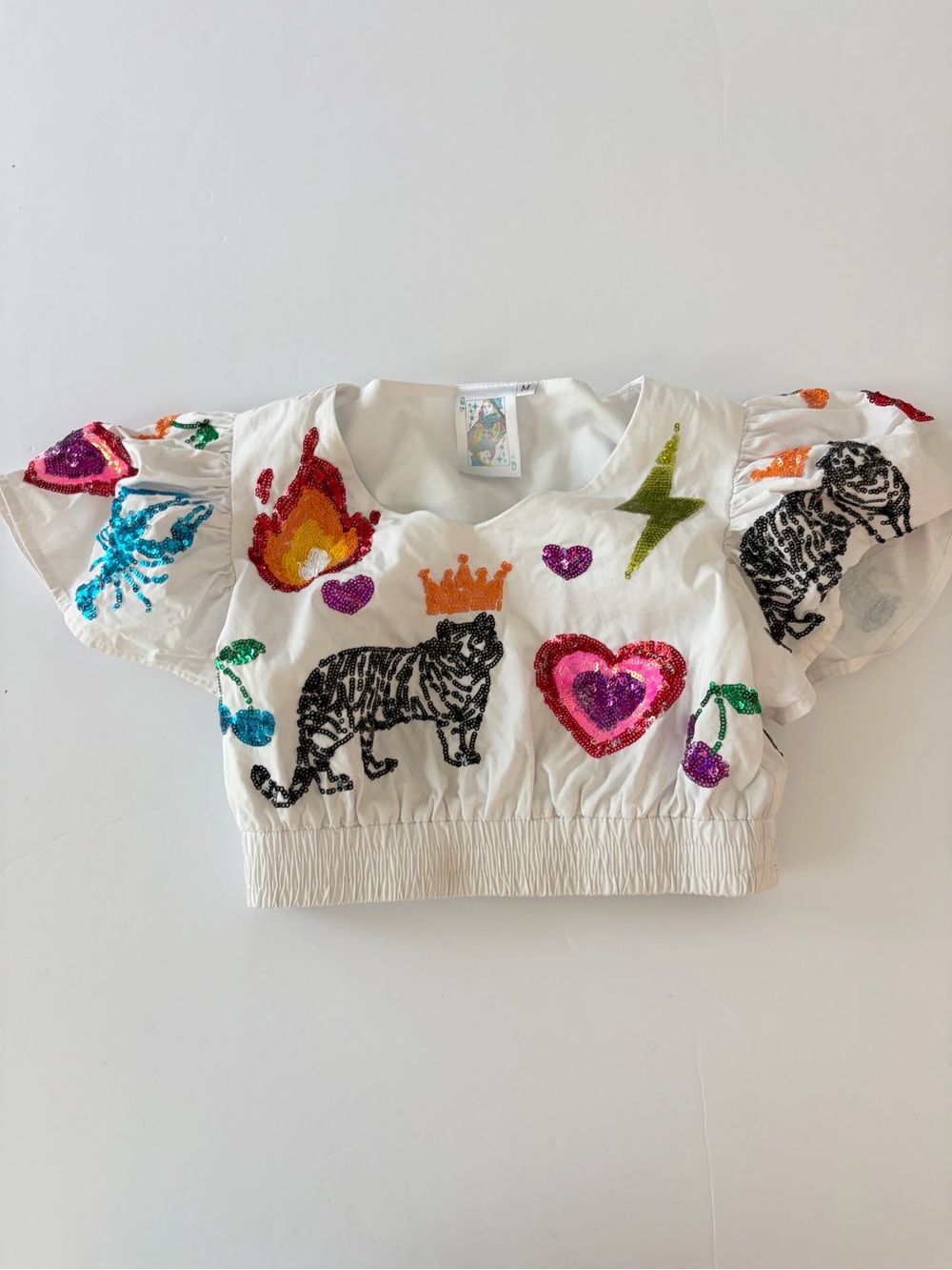Queen Of Sparkles Girls Crop Top With Playful Embellishments Girls Youth Medium